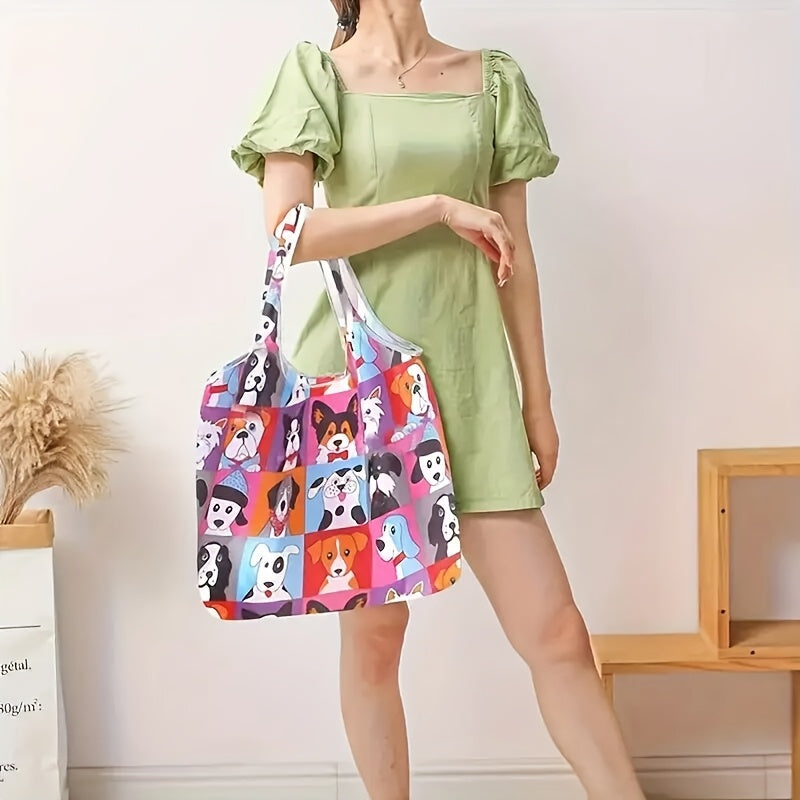 Get your hands on a 1pc high-quality reusable shopping tote bag, perfect for all your shopping and storage needs. Made of durable polyester, this large and foldable bag features stylish patterns including sunflowers, leopard, paisley, polka dots, zebra