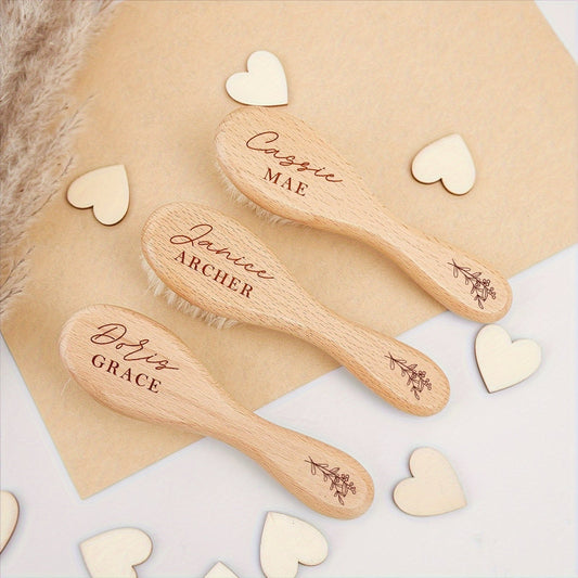 Customized Wooden Hair Brush with December Flower Pattern - Perfect Personalized Engraved Party Favors