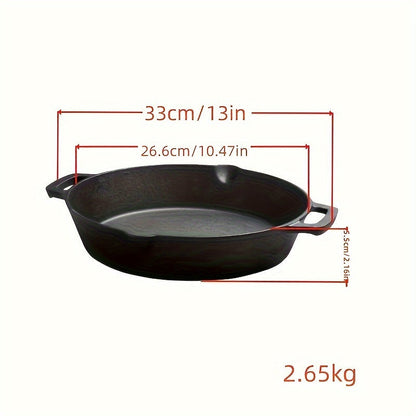 Thickened Cast Iron Skillet with Dual Handles, 26.01cm - Ideal for Steak & Frying - Non-Stick and Uncoated - Oven Safe and Compatible with Induction Cooktops