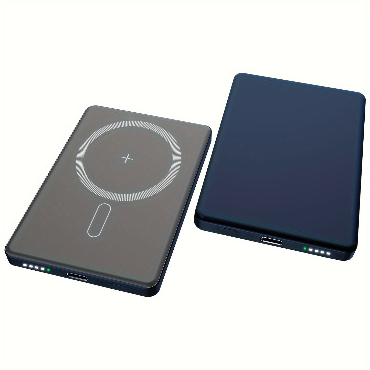 Aluminum wireless power bank with fast charging for iPhone and Android, ideal for travel emergencies.