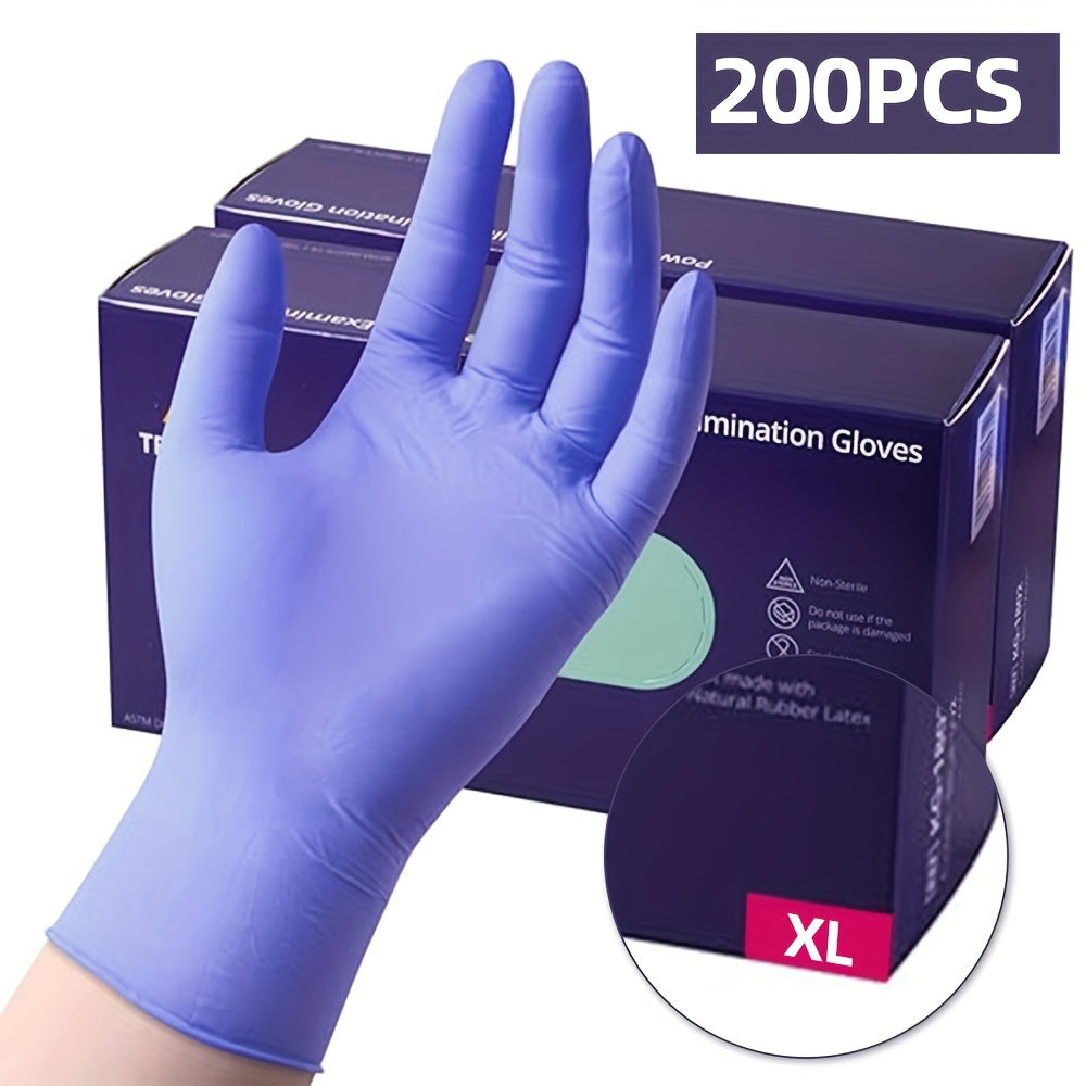 A 200-pack of 6mil multi-purpose disposable nitrile gloves that are tear-resistant, waterproof, ambidextrous, powder-free, and latex-free. Ideal for home cleaning, cooking, food handling, beauty, gardening, and pet care.