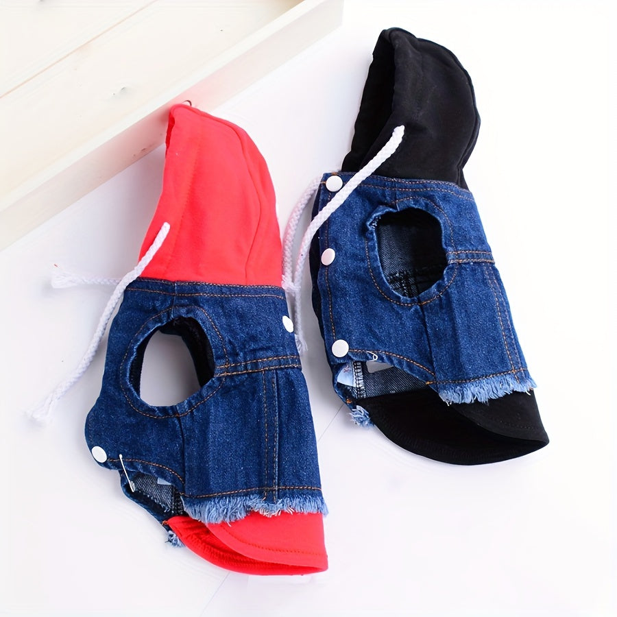 Dog jeans jacket hoodie for small dogs, autumn apparel.