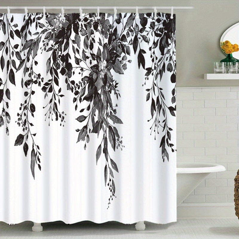 Waterproof black and white floral shower curtain made of soft and durable fabric for bathroom decor and window treatment