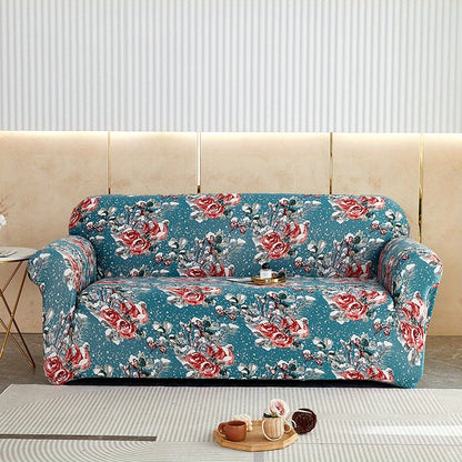 Modern printed sofa slipcover with elastic closure, made of 95% polyester and 5% spandex. Machine washable with active printing and stitched craftsmanship. Fits armchairs to sectional sofas, weighing 100-120gsm fabric.