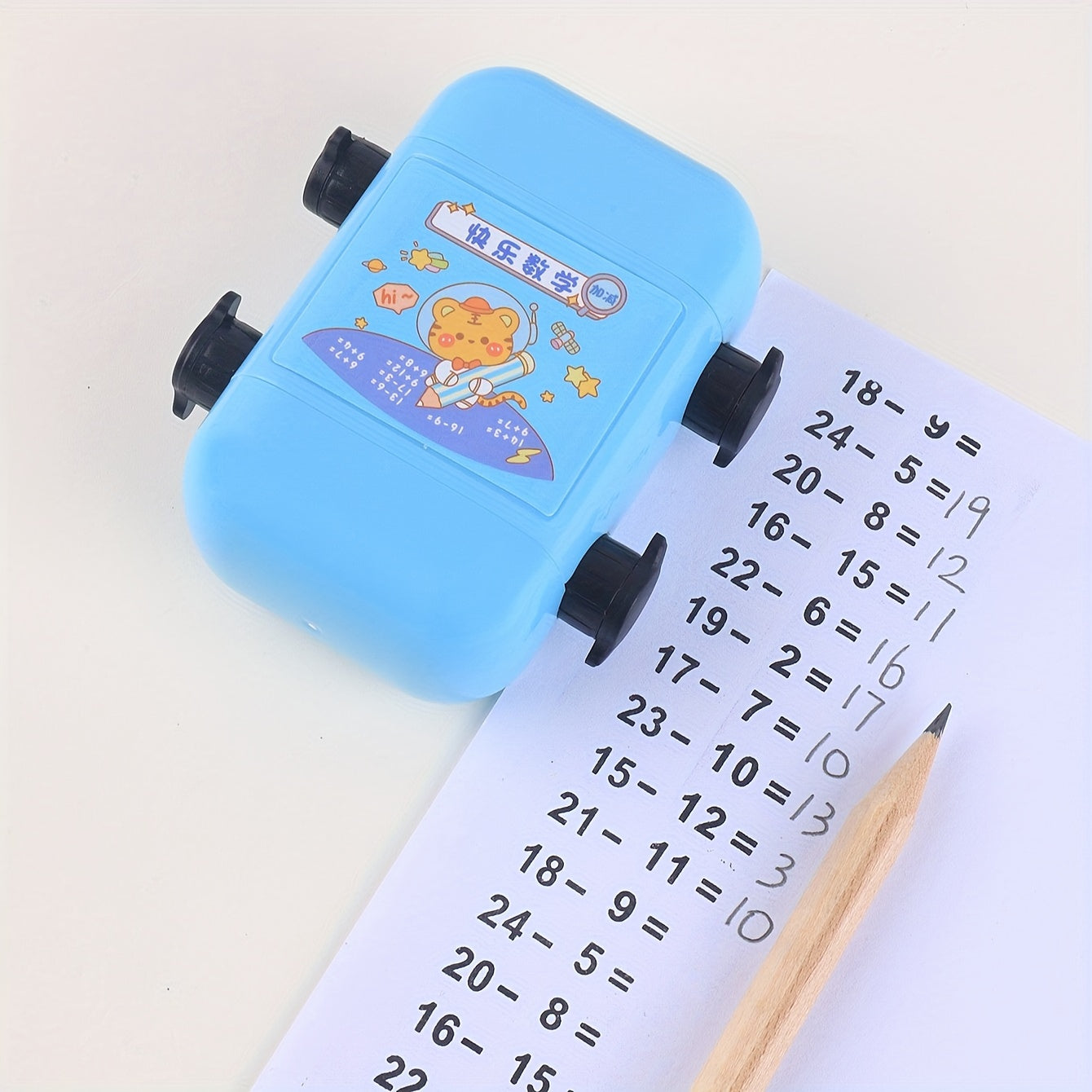 1pc Double Roller Arithmetic Stamp with addition and subtraction, cute cartoon design for math practice. Perfect for school supplies and back to school. Multiple colors available.