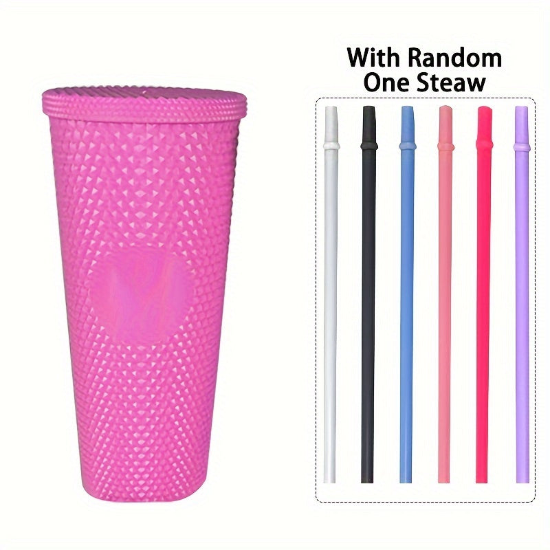 3 Durian Texture Reusable Water Bottles with Straw - Double Layer Plastic, BPA-Free, Pastel Pink & Blue, 450ml/700ml/1100ml for Travel, Fitness, Camping, and Daily Use