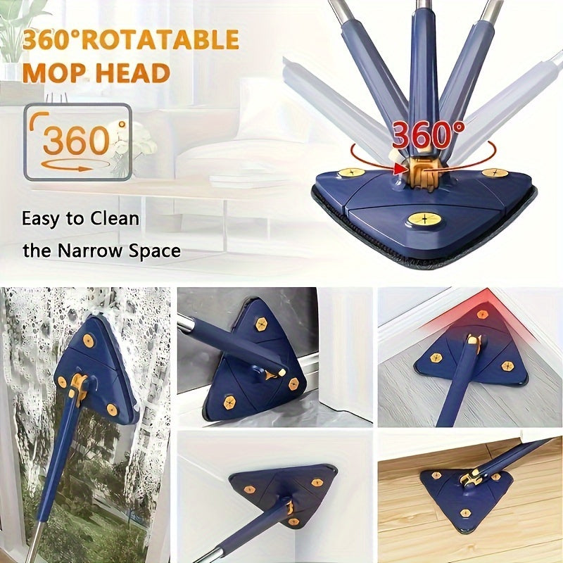 1pc, Triangle 360° Rotating Cleaning Mop with Long Handle and Hands-free Wash Squeeze Feature. Suitable for Wet And Dry Dual-use Cleaning on Floors, Walls, Ceilings, Corners, and Glass. A versatile Cleaning Tool for all your Cleaning Needs.