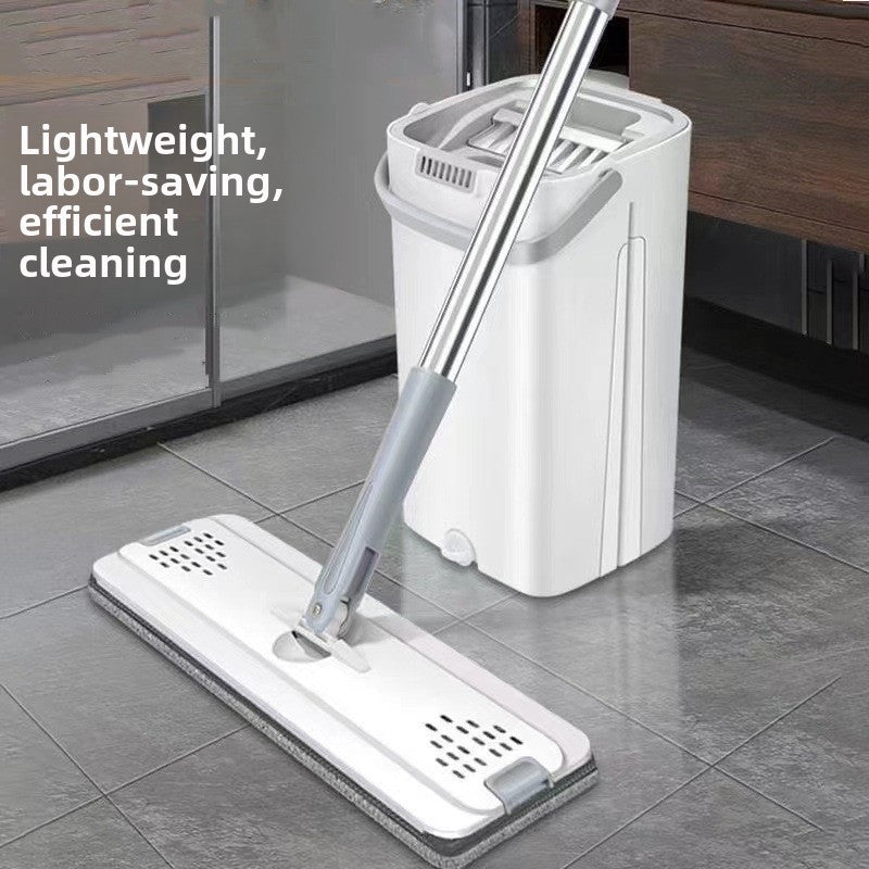 Introducing a revolutionary household mop that eliminates the need for hand washing. This set includes a flat mop bucket with wet and dry separation, perfect for those who prefer effortless cleaning. The hands-free flat mop comes with a bucket featuring