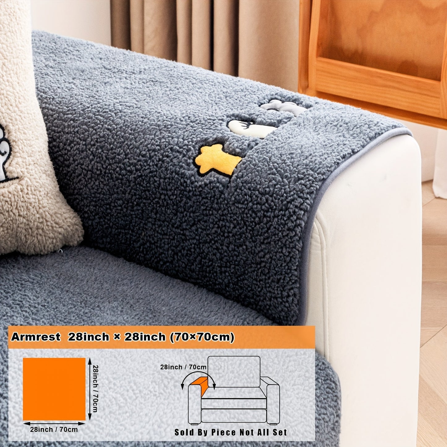 Modern plush sofa cover with paw pattern embroidery, non-slip protection for sofas, machine washable and suitable for various types of furniture.