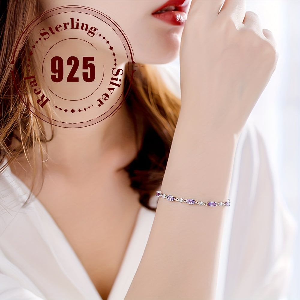 Stunning 925 Sterling Silver Bracelet Featuring Purple Cubic Zirconia, a Sophisticated and Alluring Design. Perfect as a Special Gift for Her.