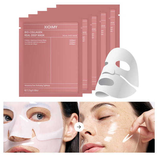 XIOIMY 5-Pack Unisex Adult Collagen Facial Masks hydrate and brighten skin with lemon fragrance, alcohol-free, and rich in hyaluronic acid for all skin types.