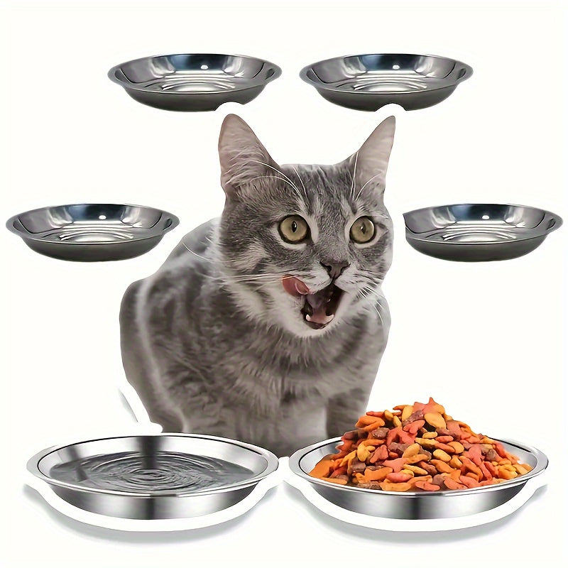 5-Pack Stainless Steel Cat Bowls, Non-Slip, Wide Shallow Design, Easy to Clean, Suitable for Cats & Small Dogs, Large Diameter, Dishwasher Safe