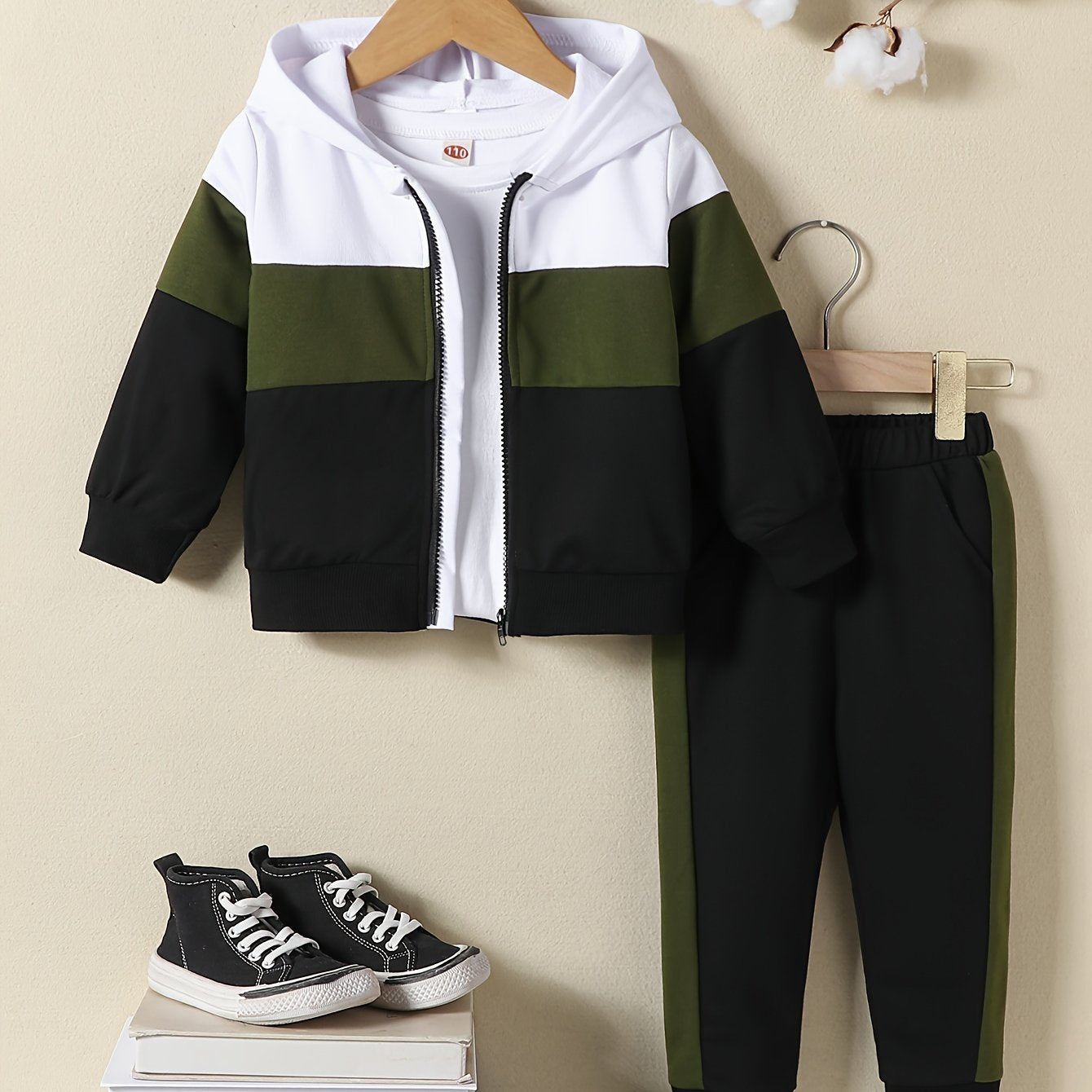 Affordable boys' hoodie and pants set with colorful design.