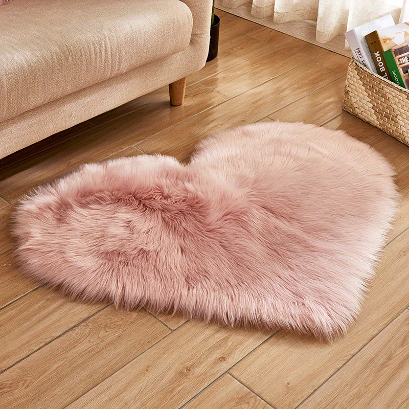 Soft Faux Sheepskin Pink Heart-Shaped Area Rug - Plush, Machine Washable, Stain-Resistant, Perfect for Adding a Touch of Cozy Elegance to Your Living Room, Bedroom, or Office