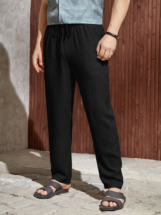 Men's trendy casual pants with old money style, solid color, drawstring waist, perfect for summer wear