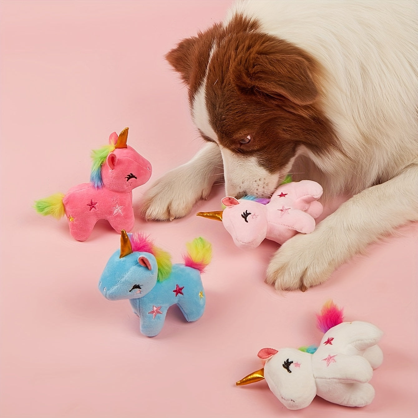 Adorable Unicorn plush toy with star accents, ideal for small pets.