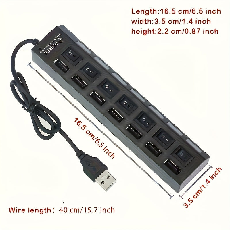 VVIA 4/7-Port USB 2.0 Hub with Independent Switch, Compatible with Tablets, 5V Power Mode, LED Indicators for PC