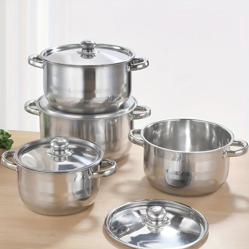 Stainless Steel Cookware Set with 10 Pieces - Includes Deep Soup Pot, Frying Pan, and More - High-Quality Kitchen essentials for Indoor and Outdoor Cooking