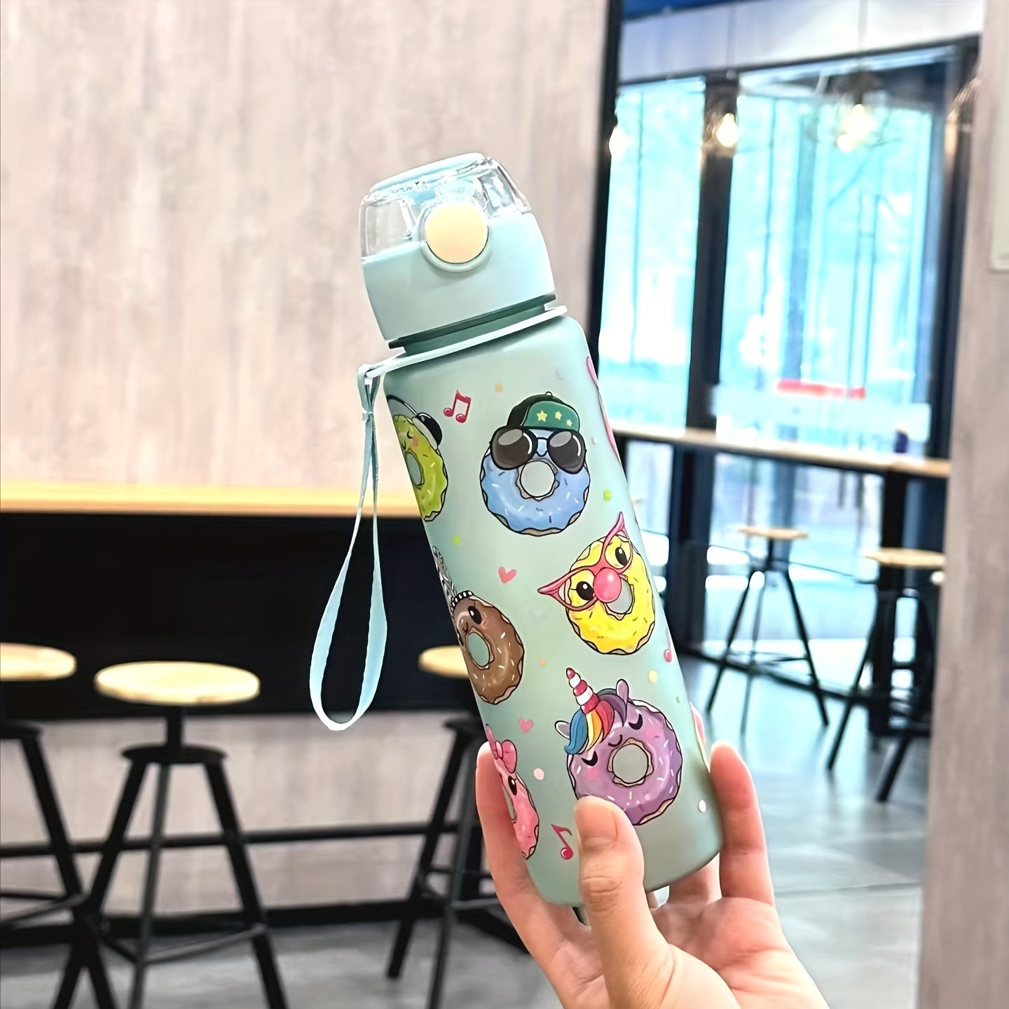 Cute Donut Design Water Bottle, 700ml, BPA-free, High-Temp Resistant, Portable, Anti-Leak, Great for Outdoor Activities, Ideal Holiday Gift