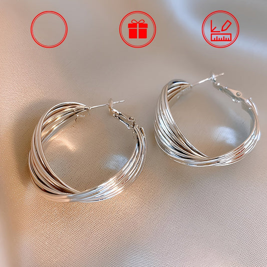 S925 Pure Silver Women's Large Earrings, 8.5g, with Low Allergy Electroplated 18K Gold Plating. Features European and American Classic Geometric Design. Perfect for Daily Wear, Parties, and Holiday Gifts. Comes in a Gift Box.