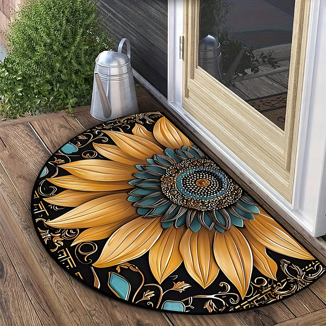 Upgrade your home with the Sunflower Welcome Mat - A sturdy and slip-resistant entrance rug made of luxurious crystal velvet. Perfect for adding style to your bedroom, kitchen, or bathroom. Makes a thoughtful and chic home decor gift idea.