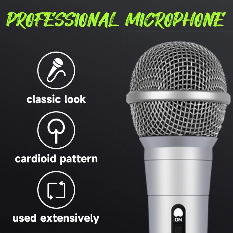 Wired dynamic microphone for karaoke, singing, and instruments with high-quality audio and versatile use.