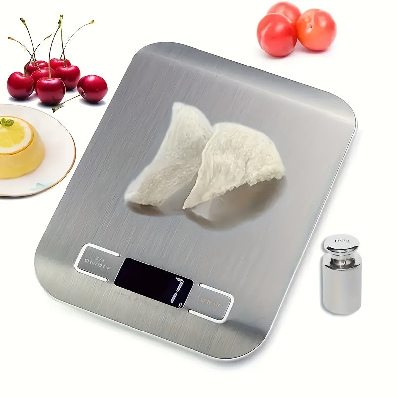 Digital Kitchen Scale, Stainless Steel Food Scale with LCD Display, Portable Electronic Weighing Tool. Battery Operated, Made of ABS Material. Non-Food Contact. Includes 2 AAA Batteries (Not Included). Ideal for Coffee, Baking, and Cooking Measurement.