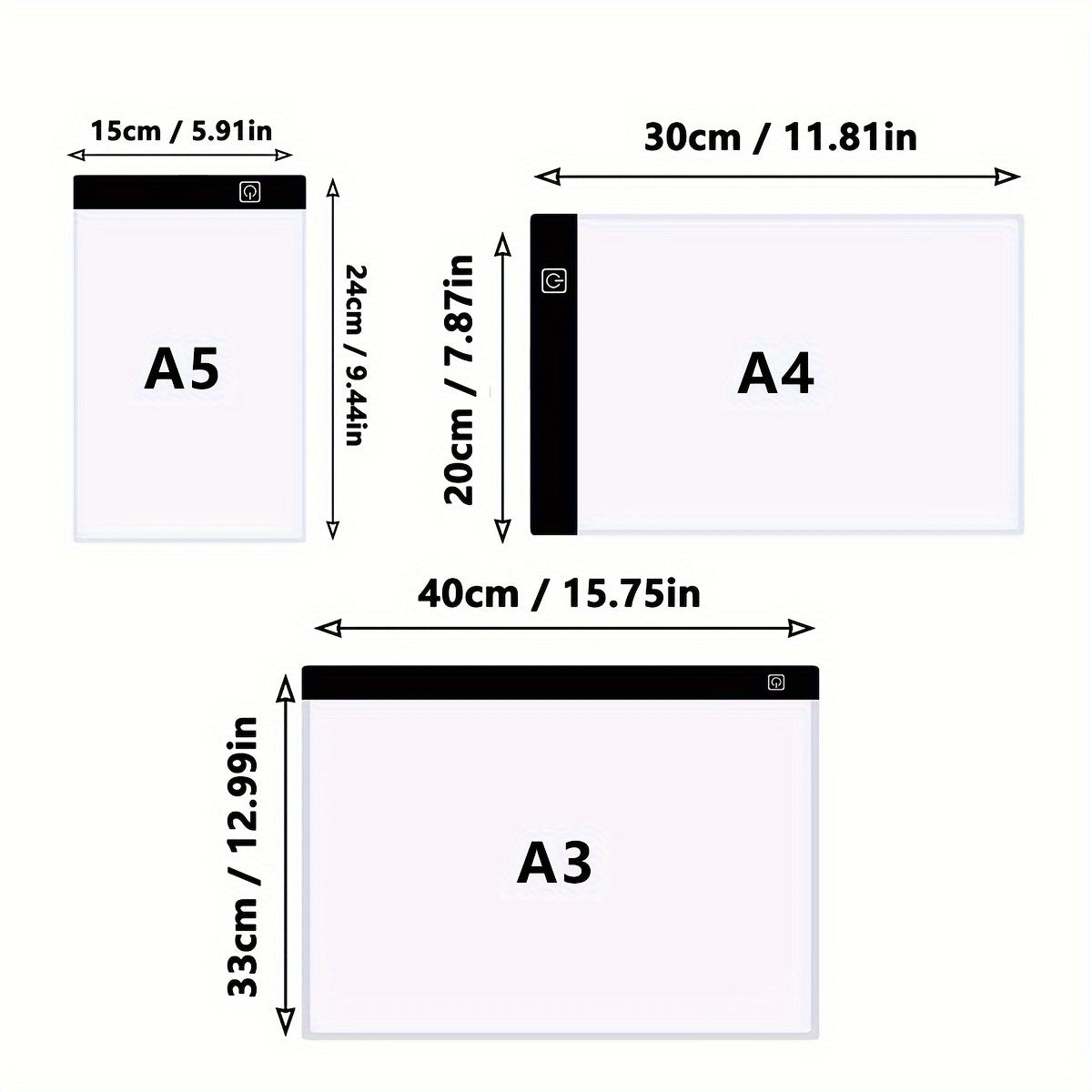 Led Drawing Copy Board with 3 dimmable levels available in A5/A4/A3 sizes for learning and educational assistance.