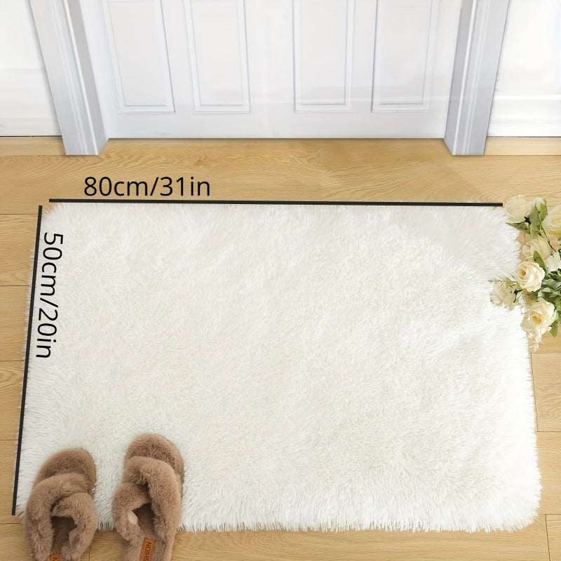 Soft and fluffy bedroom rug - shaggy plush area rug for teens' college dorm, living room, home decor. White floor carpet.