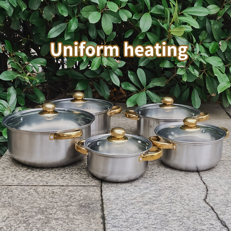 Introducing UAO, the perfect addition to your outdoor camping cooking gear. This large stainless steel soup pot comes equipped with dual handles and a glass lid, making it perfect for use on induction cookers. Its versatility allows for stewing, making