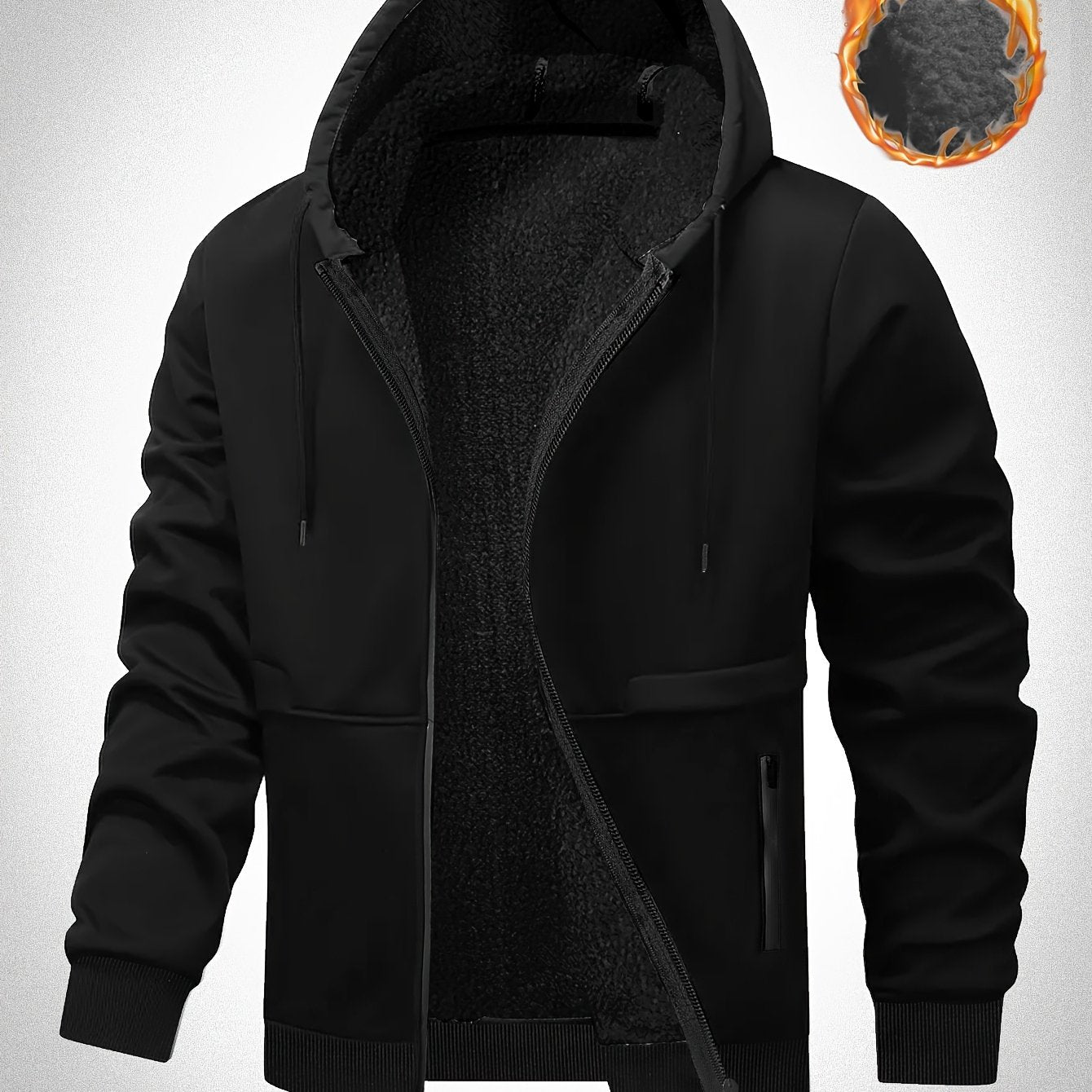 Plus Size Men's Hooded Jacket with Fleece Lining, Cozy for Fall/Winter