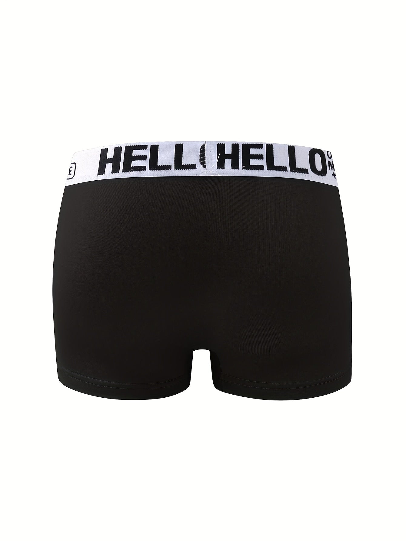 Men's boxer briefs with random 'Hello' print available in sets of 1, 4, 6, or 10. Fashionable, breathable, and comfortable with high stretch and quick-drying capabilities for sports.