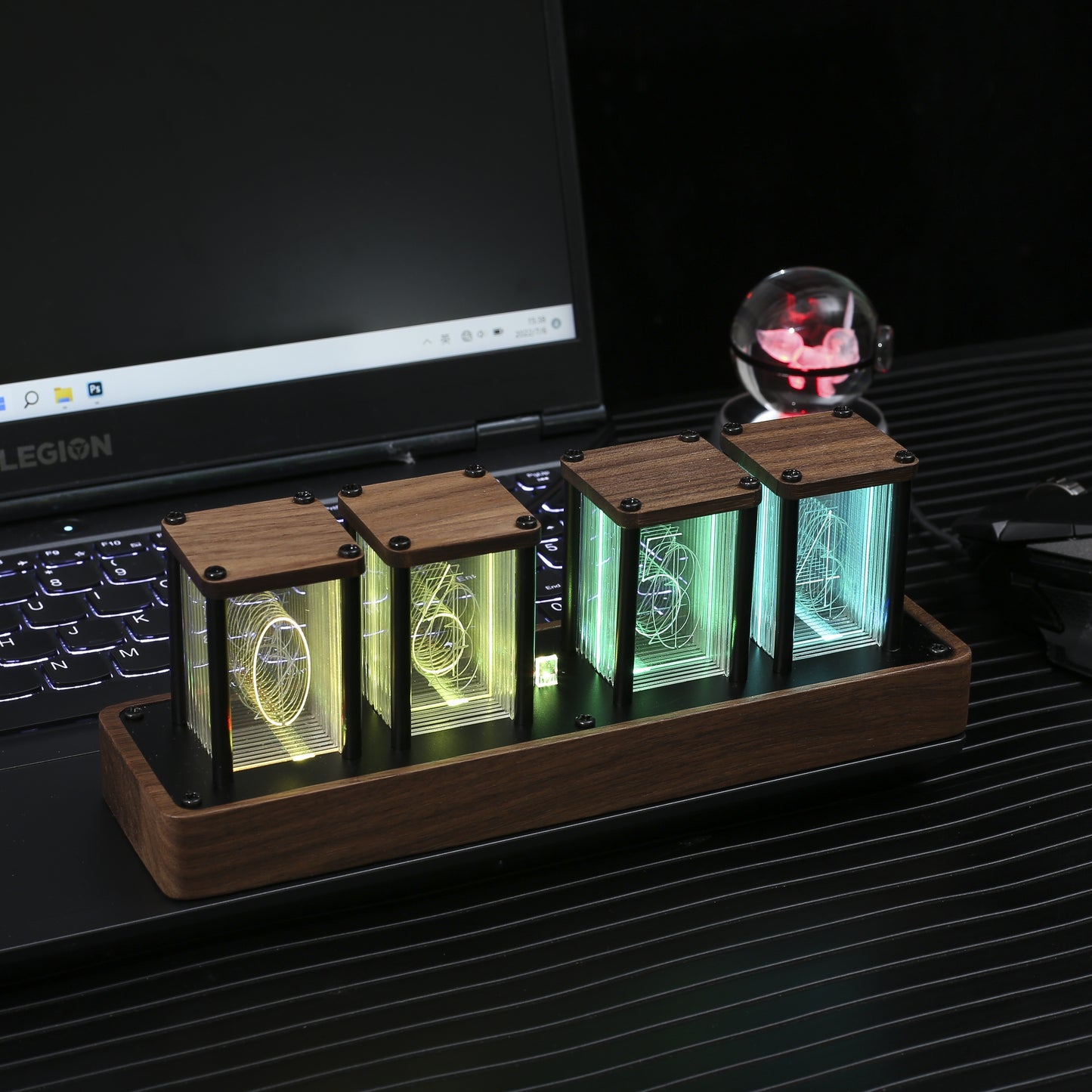 ClocTeck Nixie Tube Clock with Wi-Fi, 12/24H display, Remote Control, USB Powered, Retro Walnut Wood Desk Alarm Clock.