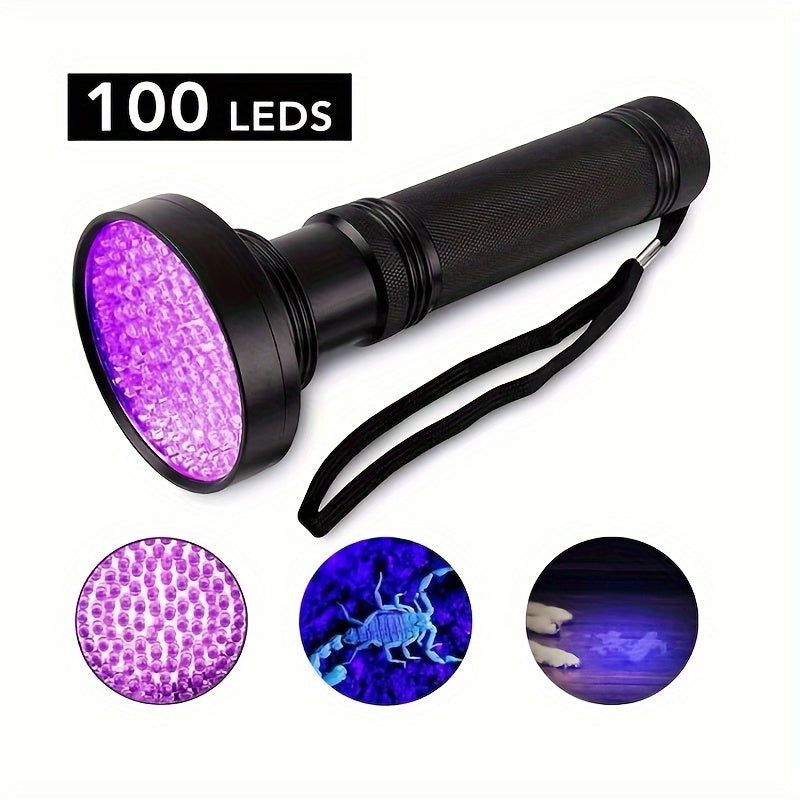 UV Blacklight Flashlight with Super Bright Ultraviolet LEDs, Metal Material with Switch Control, Battery Powered - Ideal for Scorpion Hunting, Pet Urine Detection - Available in 21, 51, or 100 LEDs, UV395nm.