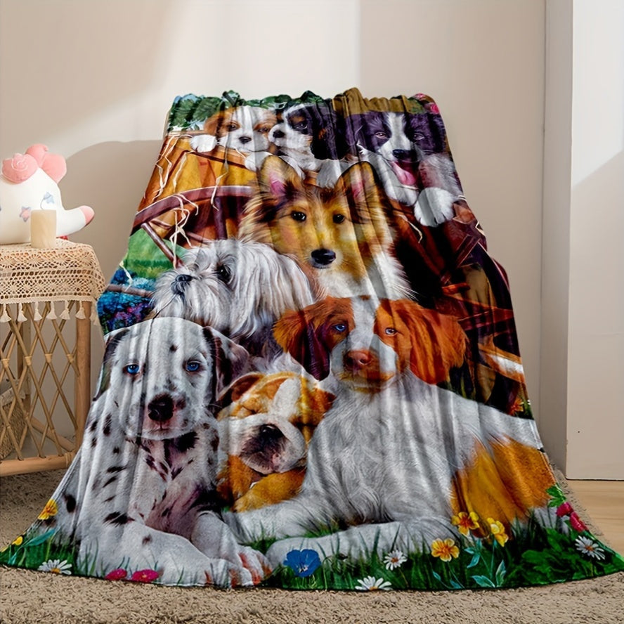 Cartoon Animal Print Flannel Fleece Blanket - Cozy All-Season Bed Throw, Machine Washable, Durable, Polyester Material, Versatile for Sofa, Office, Camping, Travel, Perfect Gift - Adorable Pet Design, Stylish Geometric Pattern, Lightweight Knitted