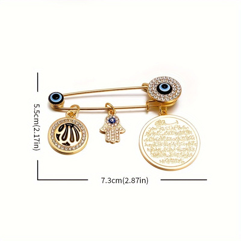 Alloy Fatima Hand Brooch with Lucky Blue Evil Eye - Unique Islamic Amulet Jewelry Present