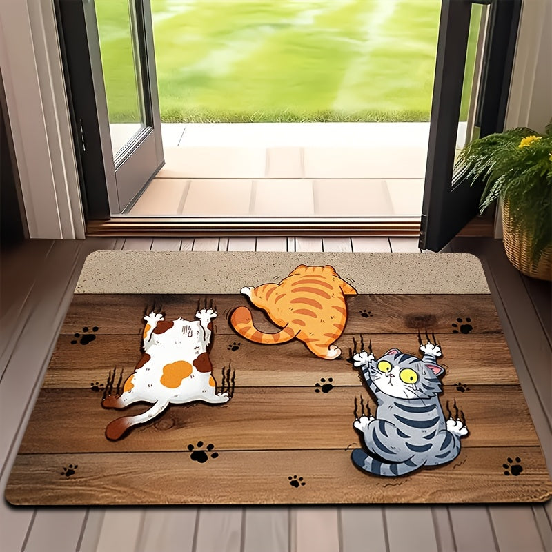 Whisker Wonders Cartoon Cats Printed Polyester Doormat - Non-Slip, Stain Resistant, Lightweight Floor Mat for Indoor and Outdoor Use. Quick Drying Entrance Rug Perfect for Christmas, Thanksgiving, St. Patrick's Day, Valentine's Day, and Mother's Day