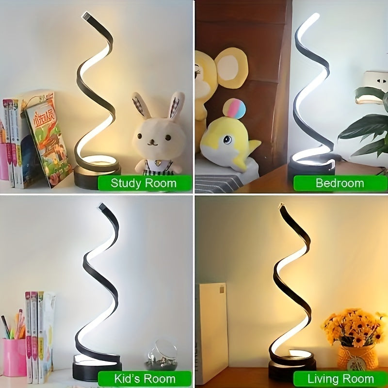 Stylish Spiral LED Desk Lamp - Adjustable brightness, USB-powered, artistic metal design for bedroom, study, or living room - Perfect gift for office or home décor.