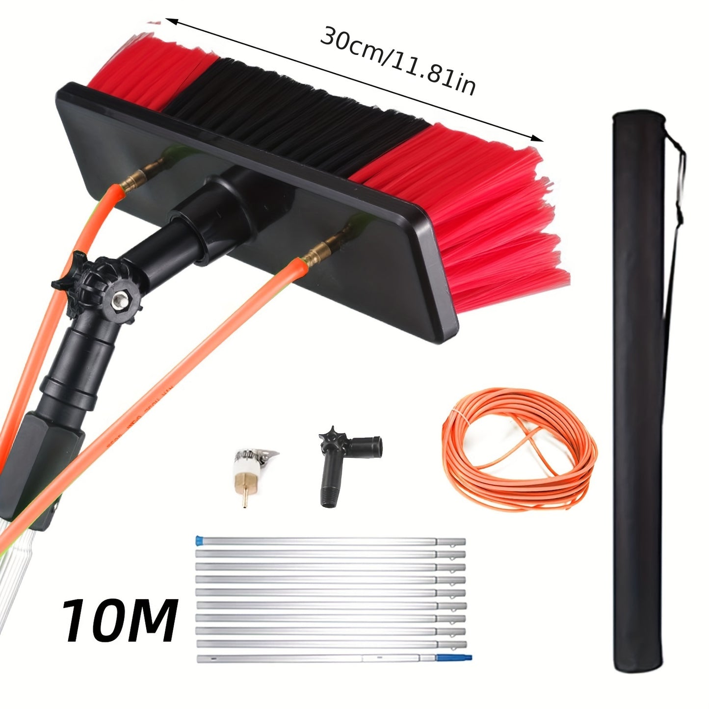 Solar panel cleaning brush set with water flow, uncharged power mode, plastic material, portable telescopic extension pole, multifunctional spray water, easy assembly and disassembly. Solar