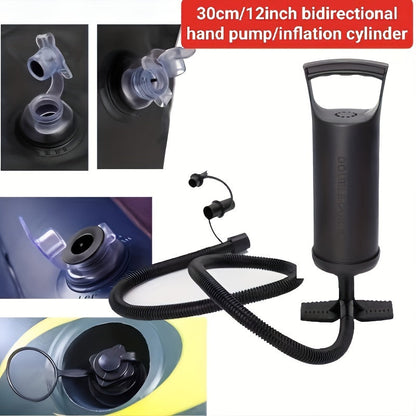 Black Portable Manual Air Pump with 3 Adapter Sizes - Perfect for Inflating Beds, Pool Toys, Balloons, and Boats