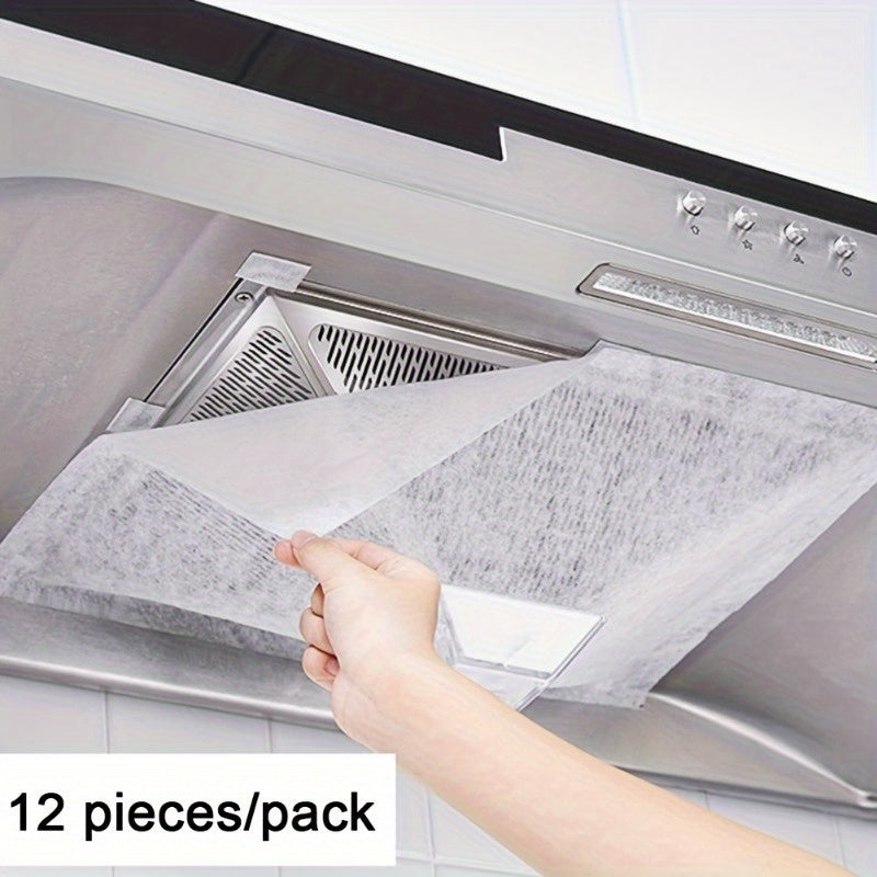 Oil-proof covers for kitchen range hoods, 12/24 pieces, disposable side oil-absorbing film, no battery needed.