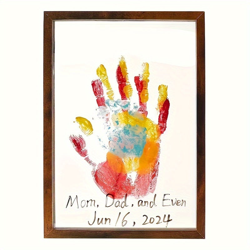 Handprint Keepsake Frame Set for Couples - Create your own painted palm print memory art with this DIY kit. Perfect for anniversaries or as a Valentine's Day gift, this wooden frame holds a single picture.