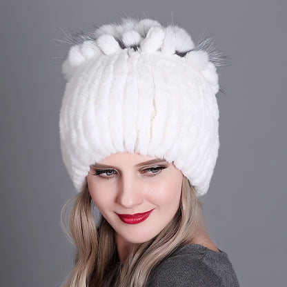 Trendy faux fur beanie for women and girls, perfect for staying warm in cold weather.