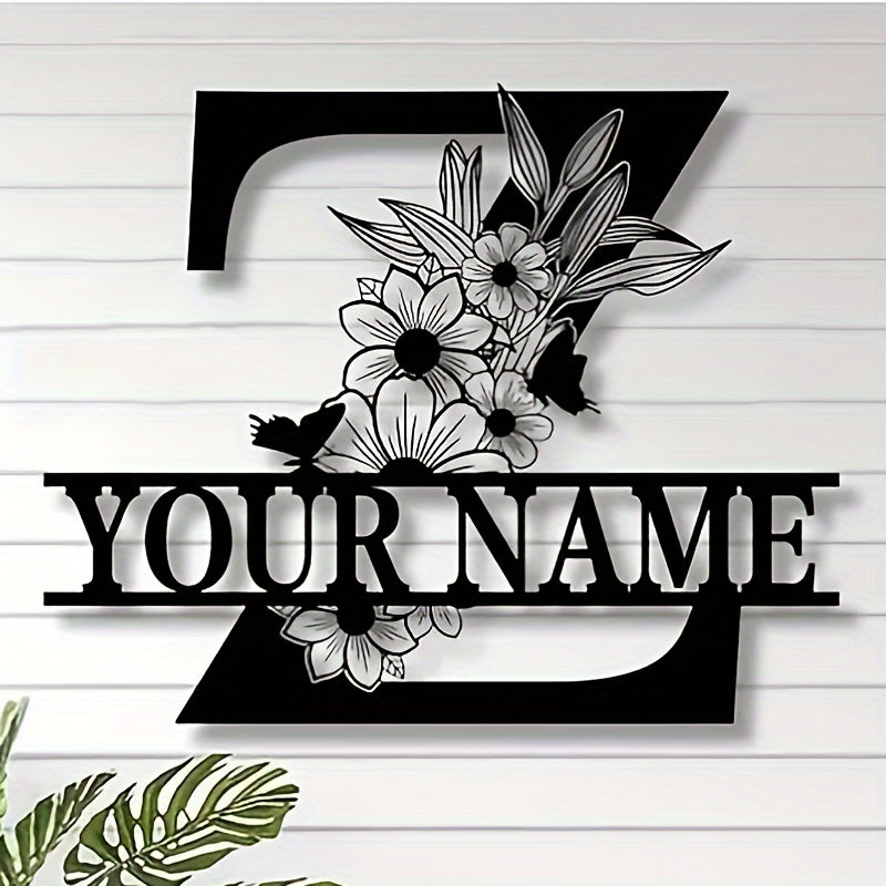 Unique Housewarming Gift - Personalized Home & Front Door Decor - Custom Metal Family Name Sign with Floral Design