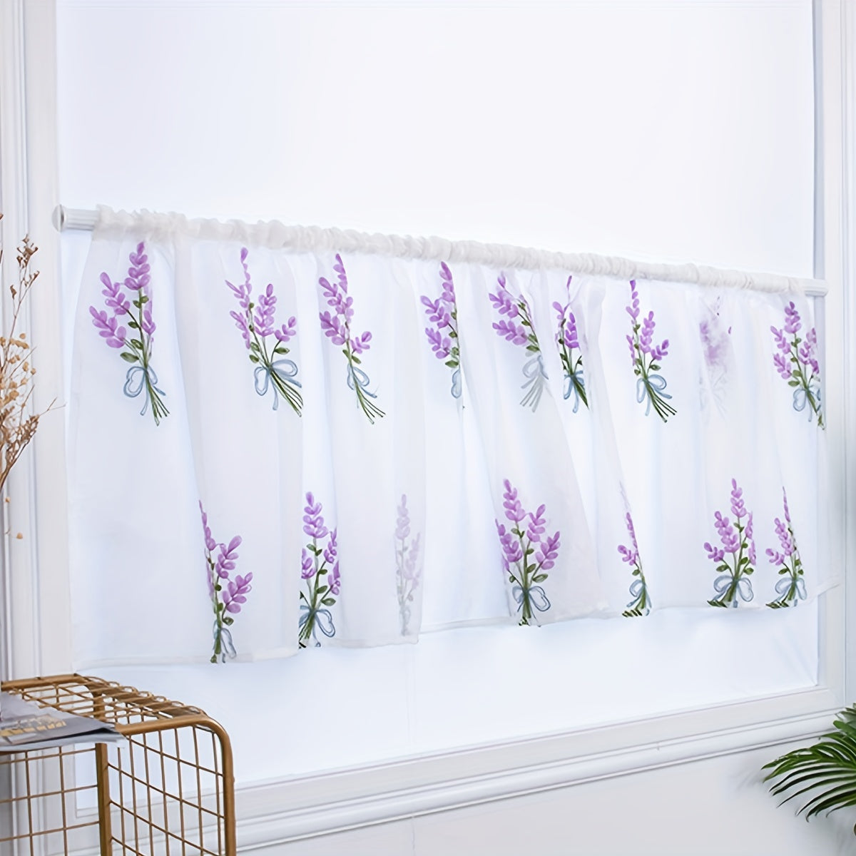 Embroidered sheer curtain valance for living room or cafe home decor, measuring 1 piece.