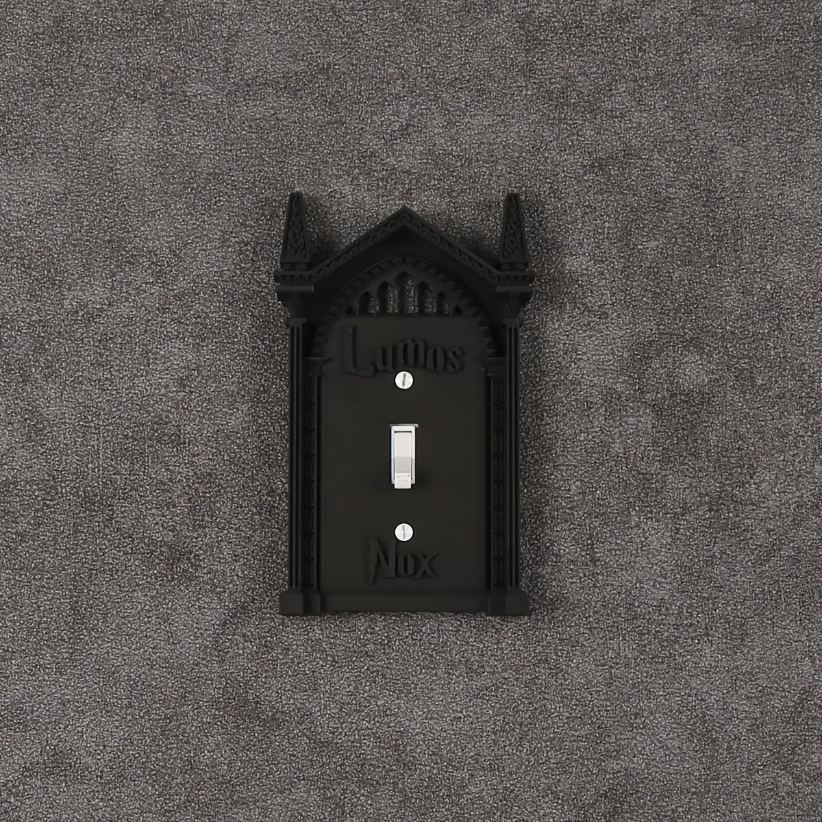 Easy-install 3D printed light switch cover for Halloween and holiday decor; no batteries needed. Unique black wall art for home, Halloween decorations.