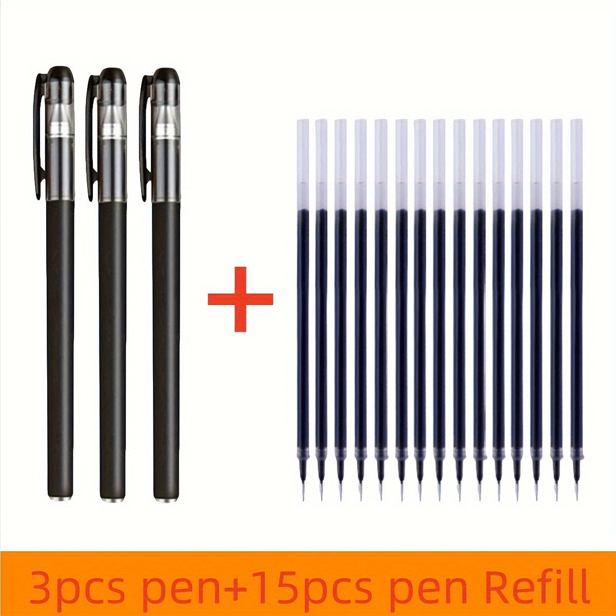 18-piece gel pen set in black, blue, and red ink colors with 0.5mm ballpoint tips, ideal for students and office use.