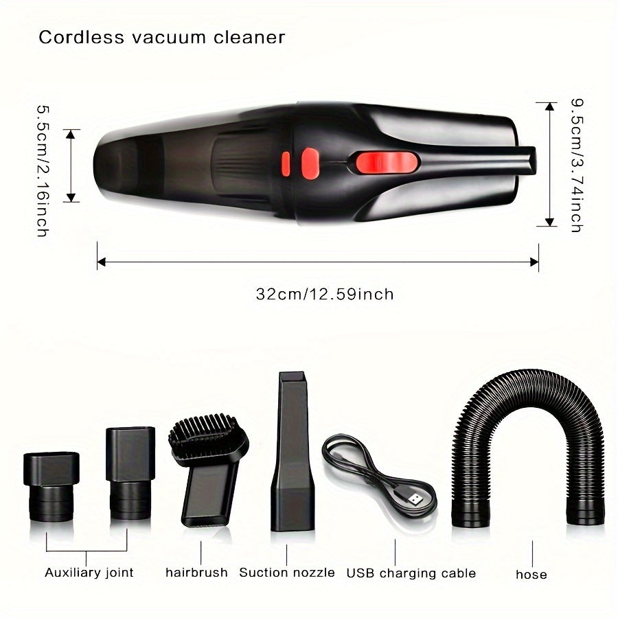 Cordless Handheld Vacuum Cleaner, CascadeVac 1pc - High Power Wireless Dust Remover for Home and Car with USB Charging, Rechargeable Lithium Battery, Plastic Material, Includes Crevice Tool - No Bag Needed, Ideal for Carpet and Floor Cleaning