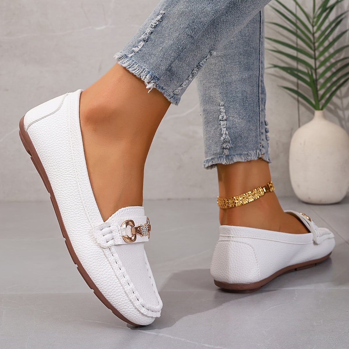 Womens Fashion Slip-On Shoes with Butterfly Decoration and Diamond Strap