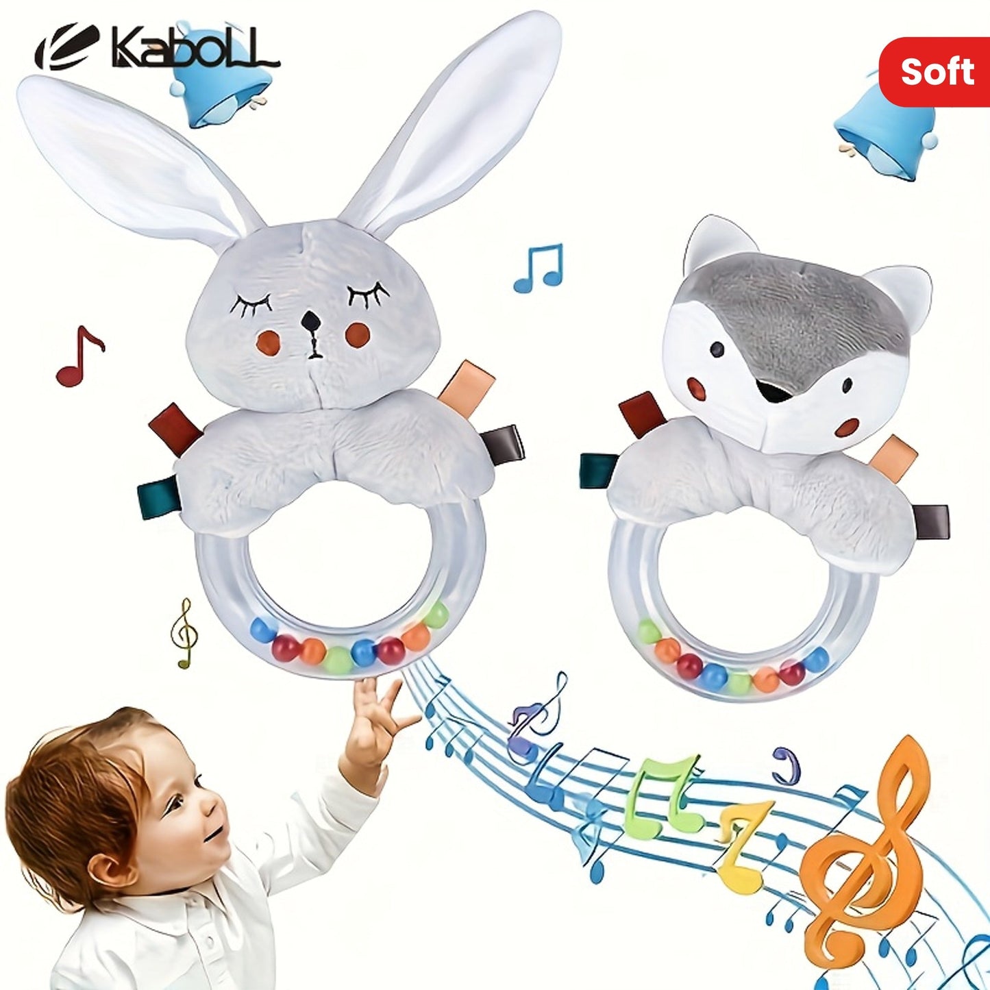 Soft hand bell grip rocking bed pleated squeaky baby rattles for newborns, perfect for babies 0-6 months. Ideal travel accessories for babies 0-3 months and beyond. Suitable for 3, 6, 9, and 12 months old babies.